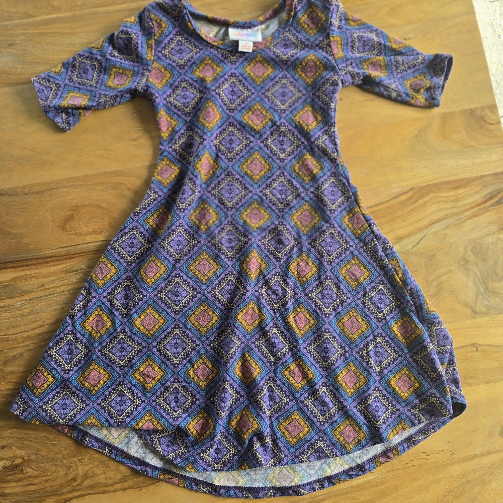 LuLaRoe Kids Dress with Purple and Blue Geometric Pattern